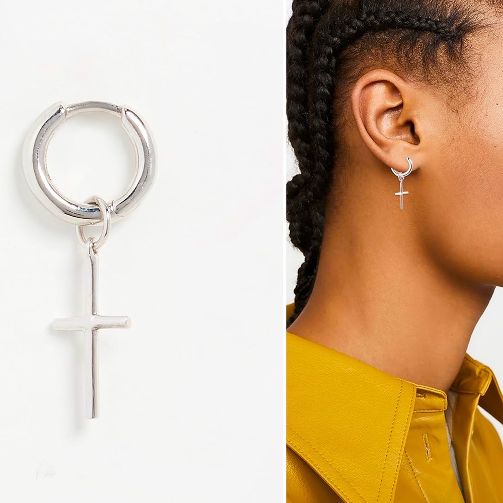 Silver Cross Single Earring